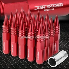 JDM ALUMINUM RED SPIKED LUG NUTS+ADAPTER 20PCS/SET M12X1.5 20MM OD/107MM TALL