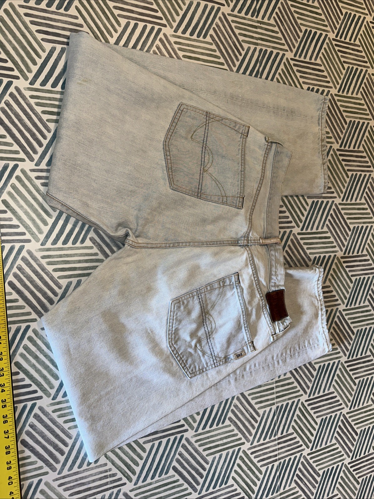 Edwin Button Front Cinch Back Distressed Light Bl… - image 6