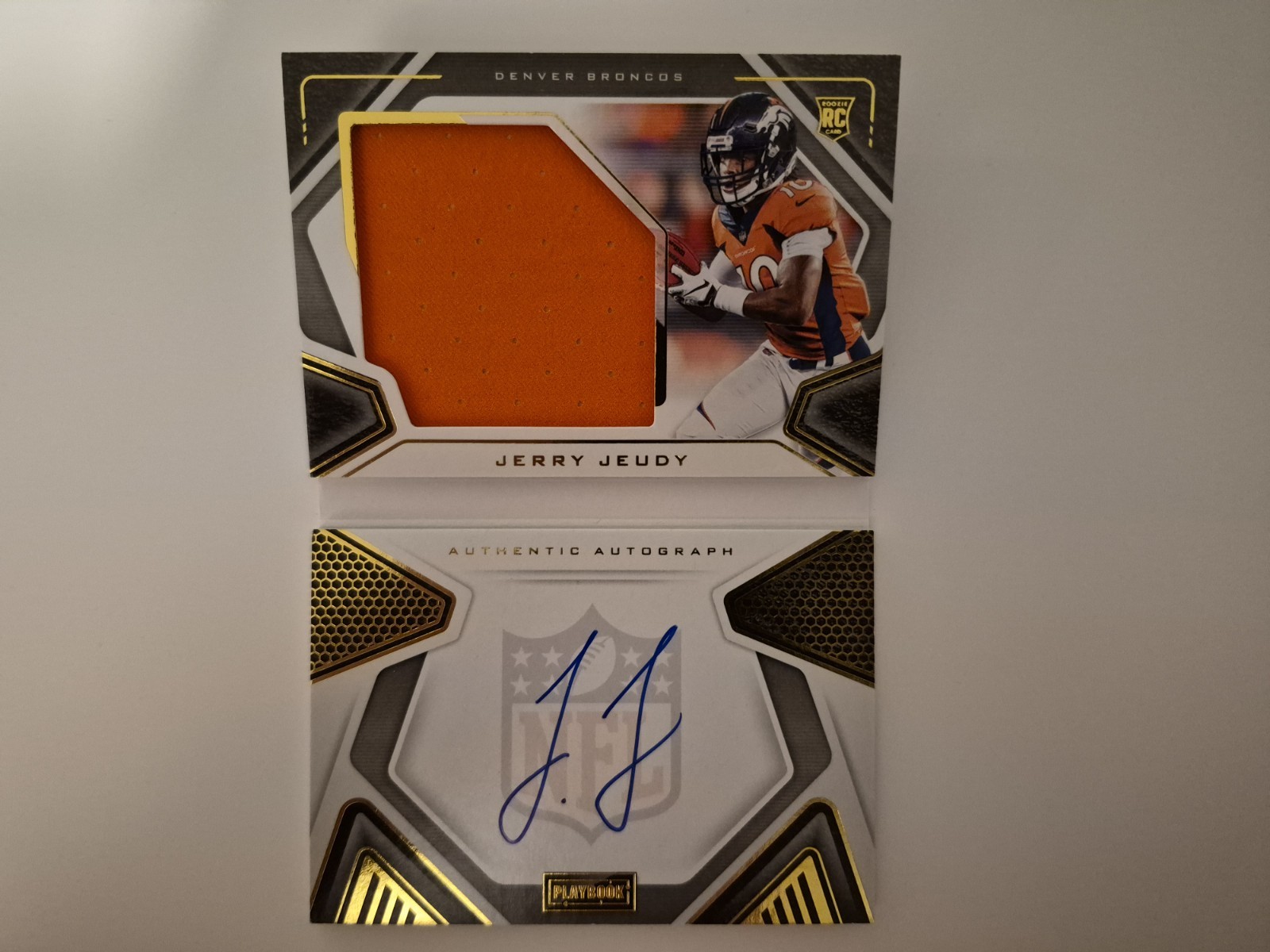Jerry Jeudy 2020 Panini Playbook RPA Rookie Jersey Patch Auto Booklet /99 RC view 1