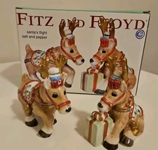 Fitz and Floyd Christmas Santa's Flight Reindeer Salt & Pepper Shakers 2003