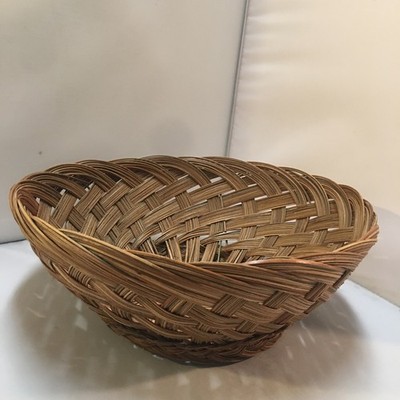 Woven Wicker Basket Home Decor 12'' Brown Round Open Weave Farmhouse Rustic Fruit