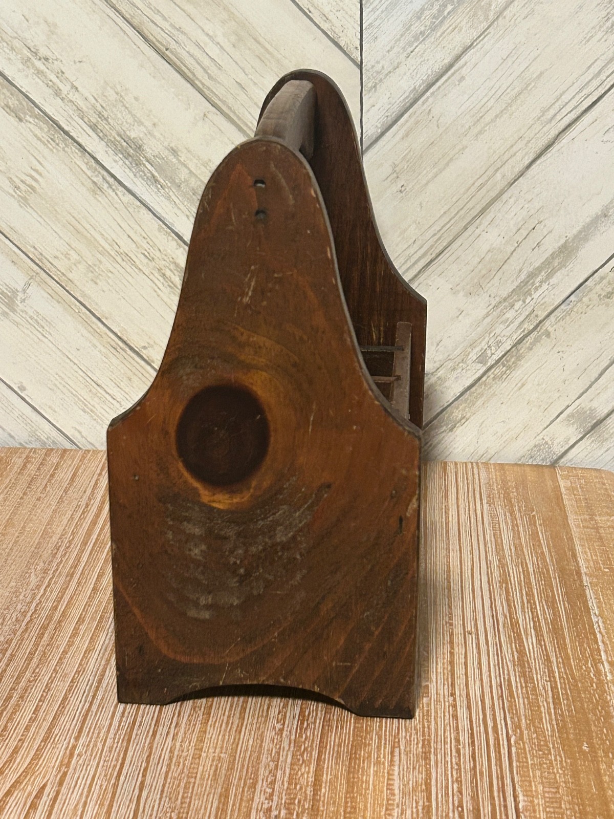 Vintage Wood Utensil Napkin Caddy Holder Wooden Box Farmhouse  8.5x10”