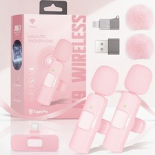 Pink Wireless Lavalier Microphone for iPhone Android - Mini Clip-On