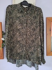 Khaki Green Camo Print Long Shirt Blouse Button Top Tunic  Oversized 10 Apricot