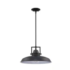 Hampton Bay Wilhelm 16 in. 1-Light Black Industrial Farmhouse Kitchen Pendant