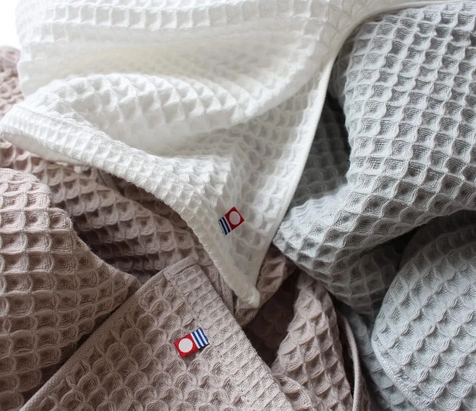 Lot de 5 serviettes visage gaufres Imabari beige à séchage rapide en coton sa... - Photo 1/4