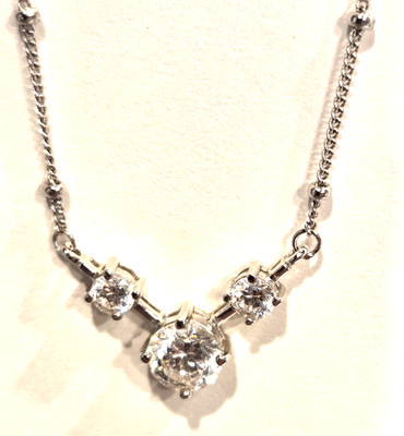 Necklace - Sterling Silver Diamonique Pendant on Italian Chain - 1990s QVC