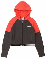 ELLESSE Womens Oversized Crop Zip Hoodie Sweater UK 6 XS Grey Colourblock CH09