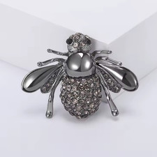 Black Rhinestone Bee Brooch - Crystal Silver Tone Insect Pin Jewelry Summer Gift