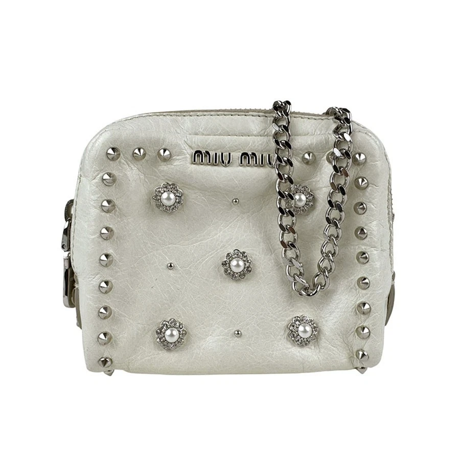 Miu Miu — Auth MIUMIU Crossbody Shoulder Bag Off White/Silver Leather/Metal - z6735