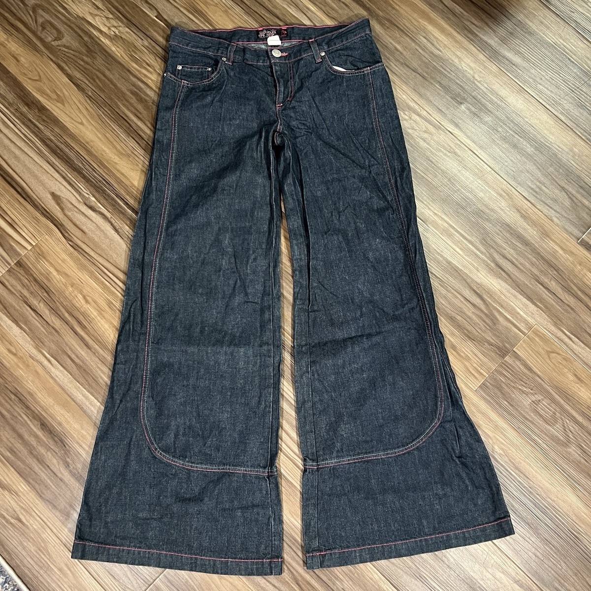 Vintage Kik Girl Women’s Pants Size 11 Black Wide Leg Flared Kik Wear Y2K Rave