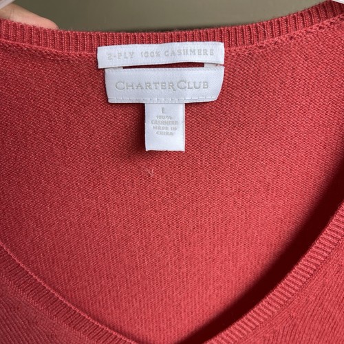 Charter Club Womens Quiet Luxury Cashmere Sweater Size L Coral Preppy Capsule - Picture 3 of 7