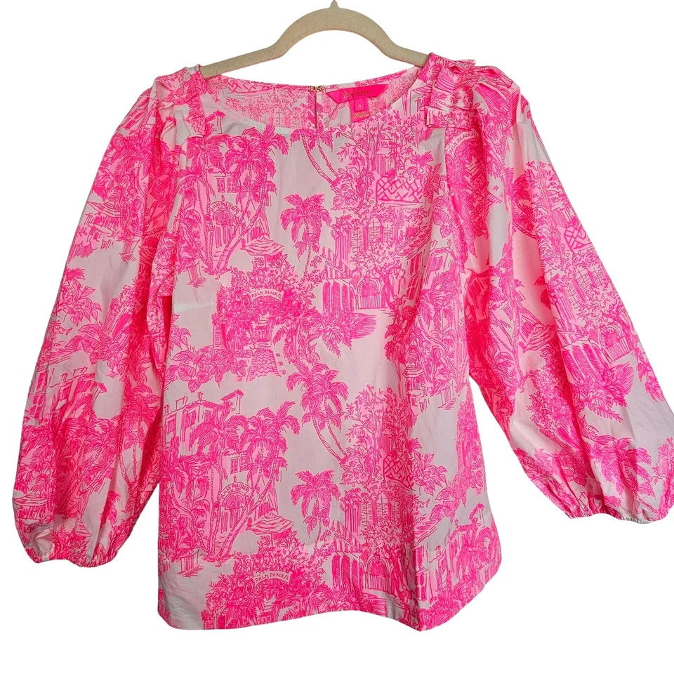 Lilly Pulitzer Barbara Top Palm Beach Aniversario Toile 6 Resort Viaje Vacaciones Foto 2 de 4