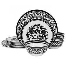 Melamine Dinnerware Sets-12pcs Melamine Plates and Bowls Set, Unbreakable, Di...