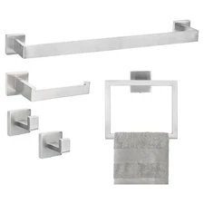 5 Pcs Bathroom Hardware Accessories Set Stainless Steel Towel Bar Set Silver