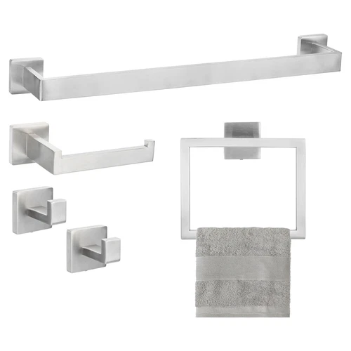 5 Pcs Bathroom Hardware Accessories Set Stainless Steel Towel Bar Set Silver - Picture 1 of 6