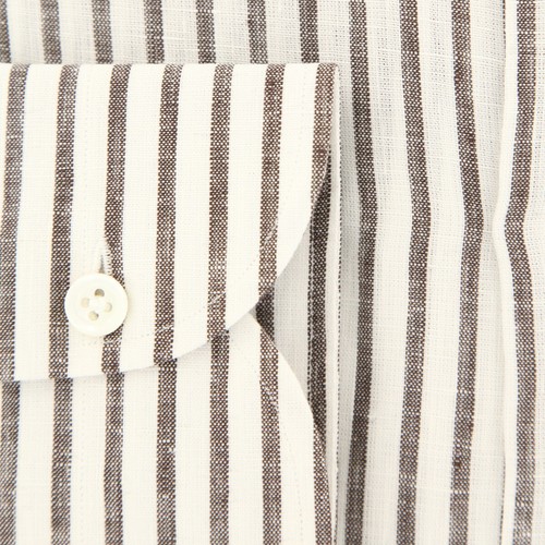 Luigi Borrelli Brown Striped Shirt - Slim - 15.5/39 - (LB243DBRN) - Picture 3 of 4