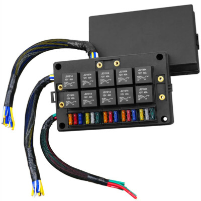 Pre-Wired Fuse Relay Box with 5-Pin 40A Relays & Fuses For 12V Car