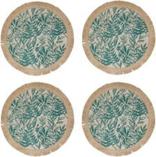 Image of Creative Tops Green Leaf Patterned Large 42cm Hessian Woven Placemats Set of 4