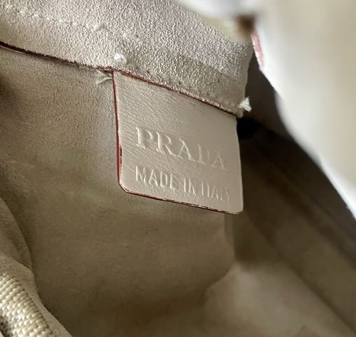 Prada 2000 grey leather tote handbag, canvas straps, features cut outs & buttons - Picture 7 of 9