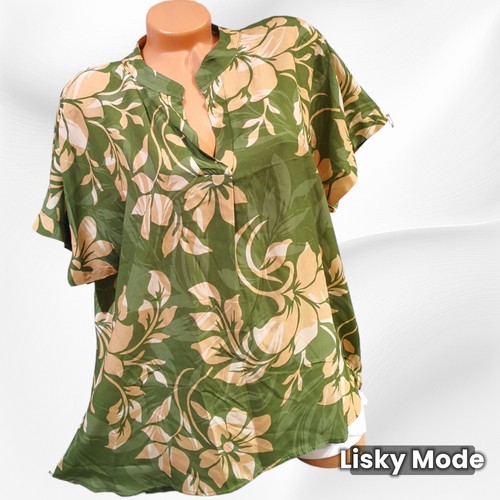 BLUSE OVERSIZED GRÜN RETRO VISKOSE ITALY BLUSE SHIRT KURZARM 38 40 42 NEU - Bild 4 von 14