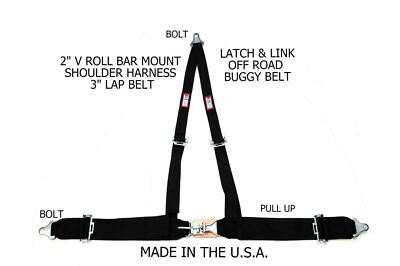 RJS RACING 3 PT LATCH & LINK V ROLL BAR MOUNT HARNESS BUGGY BELT BLACK 4016101