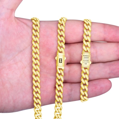 14k Yellow Gold Royal Monaco Miami Cuban Link 7.5mm Chain Mens Curb Necklace 24" - Picture 2 of 10