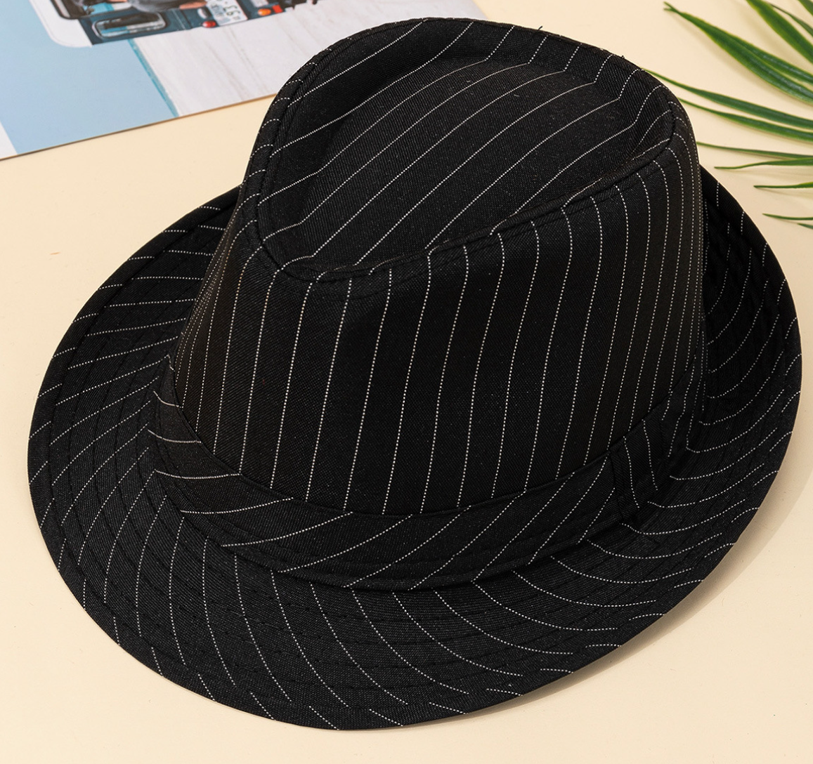 Fedora Hat fabric  BLACK STRIPES SIZE 57-58CM-image