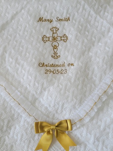 Gold cross With/out Bow & ribbon Baby shawl blanket plain or embroidered (daisy) - Picture 3 of 6