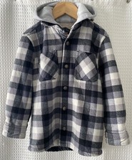 Freedom Foundry Sherpa Lined Fleece Shirt Jacket Kids XS 5/6 Gray Plaid Hood