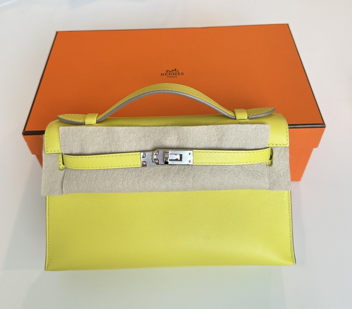 NEW Hermes Pochette Lime / PHW 100% Authentic | eBay