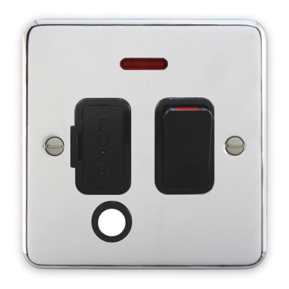 Deta 1916CHB Switched Spur with Neon & Flex Outlet 13 Amp Polished Chrome Black