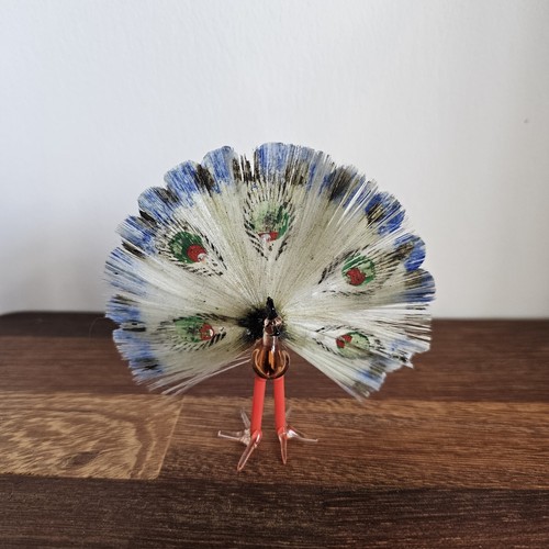 Miniature Glass Peacock. With Spun Glass Feathers. Hand Painted Pattern. - Picture 2 of 7