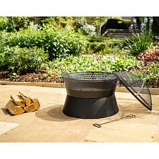 Black Leon Firepit Outdoor Garden Fire Pit Log Wood Charcoal Burner & BBQ Gril