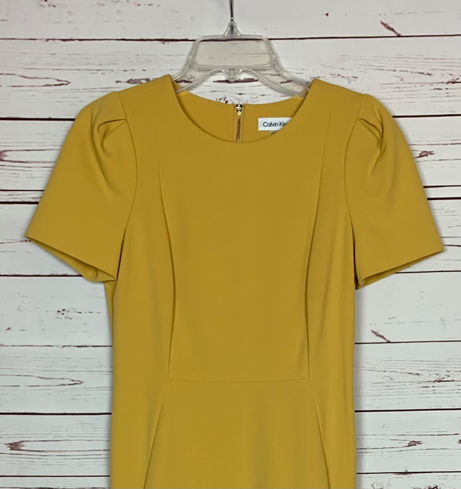 Calvin Klein Women's Size 8 Mustard Yellow Short Sleeve Cute Sheath