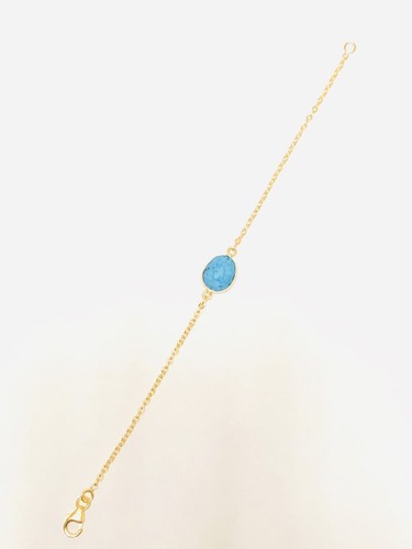 SS 18K YG Turquoise Howlite Minimalist Bracelet - Picture 3 of 4