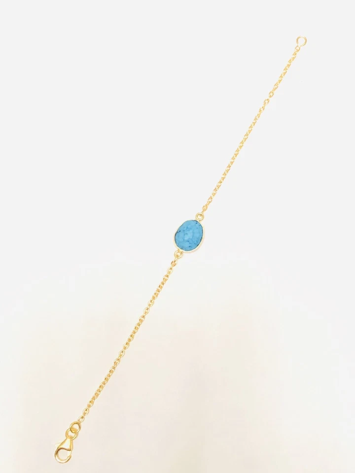 SS 18K YG Turquoise Howlite Minimalist Bracelet - Image 3 of 4