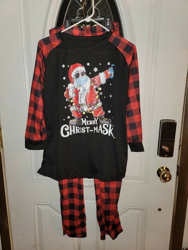 NWOT Merry Christ-Mask Santa Lights Funny Xmas PJ's Unisex XL Kids - Picture 2 of 6