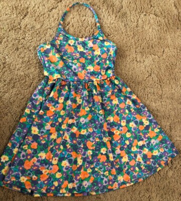 American Apparel Girls 6 Multicolored Floral Stretchy Halter Dress
