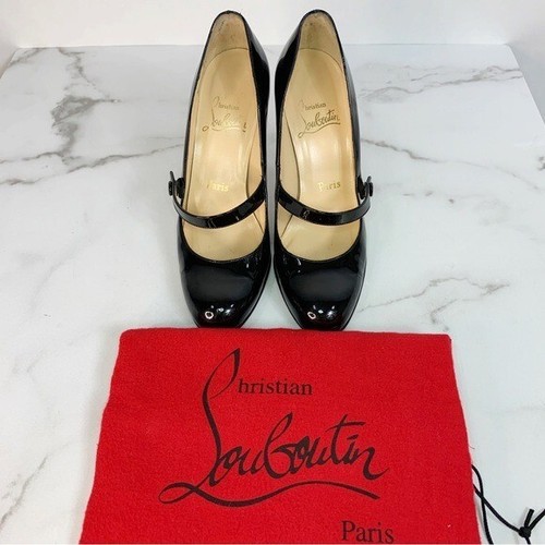 CHRISTIAN LOUBOUTIN Patent Charleen Mary Jane 100mm Black Leather Pumps 37.5 - 第 5/16 張圖片