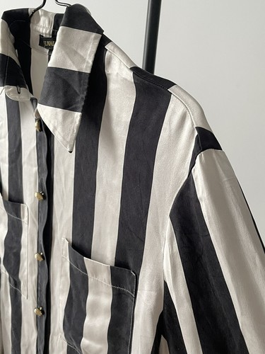 Balmain H&M Women's Silk Striped Blouse Gold Buttons Size EU38 US8 - Picture 10 of 18