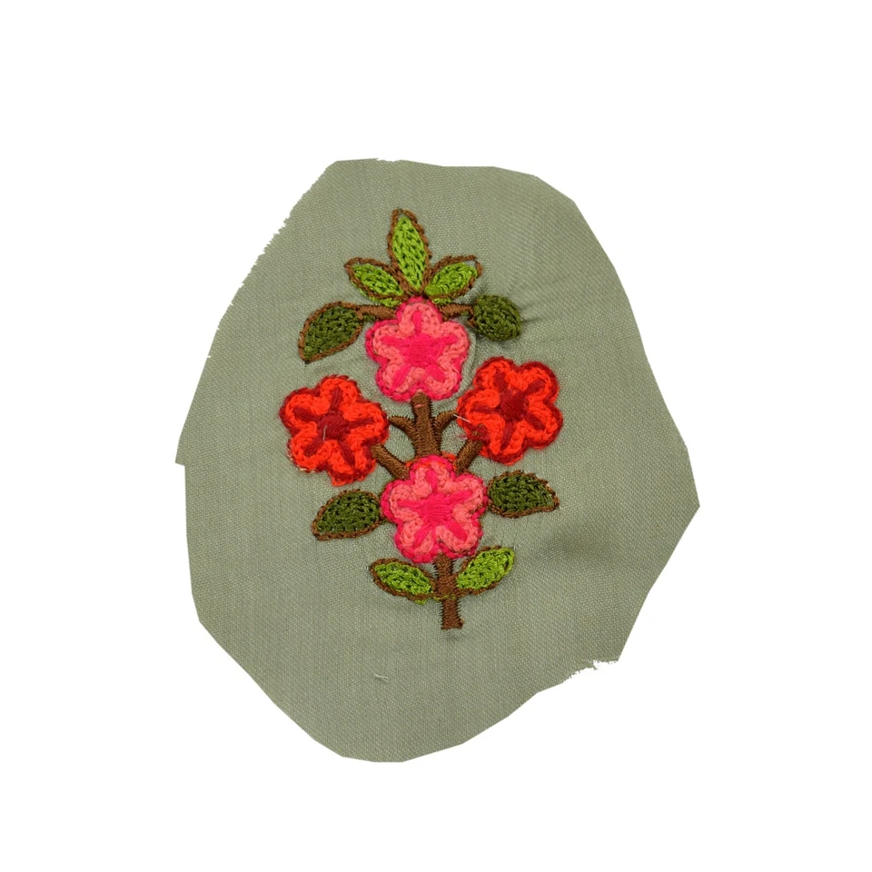 VERY OLD ANTIQUE Vintage 5Pcs Rare Appliques Green Cotton Hand Embroidered Patch - Image 3 of 4