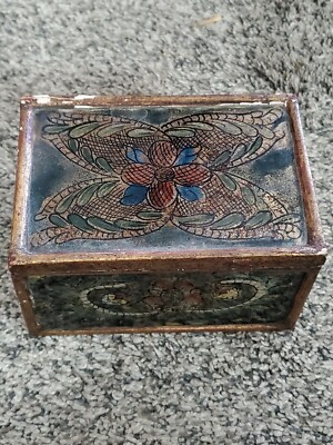 Peru Reverse Painting Glass / Wood Jewlery Trinket Box 5''×3-1/2''×2-7/8''