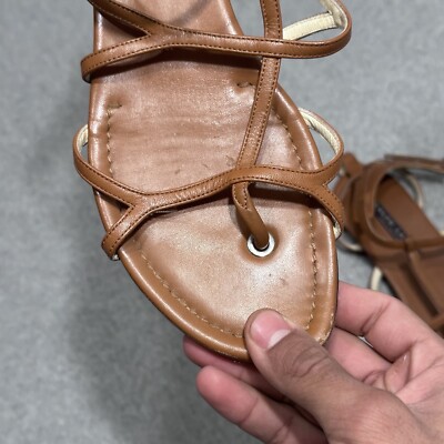 Ralph Lauren Purple Label Brown Leather Caged Flat Sandal  display picture 3