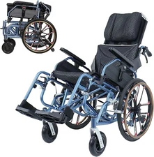 Folding Reclining Wheelchair 20" Rear Wheels and Elevating Legrests and 18" Seat