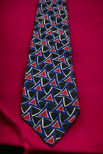 Vintage 100 Imported Silk Men's Necktie Navy Blue, Black, Red Triangle Pattern