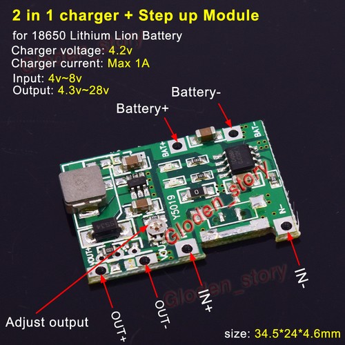 Lithium Li-ion 18650 3.7V 4.2V Battery Charger Board DC-DC Step up Boost Module - Picture 1 of 5