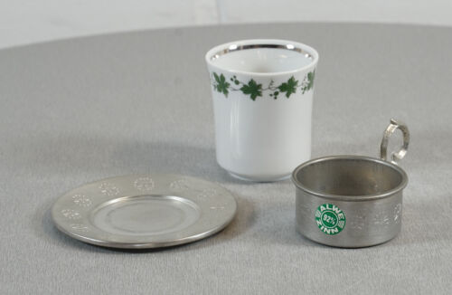 Porzellan Kaffee - Mokkatasse im Alwe Zinn Tassenhalter mit Unterteller Vintage - Bild 4 von 10