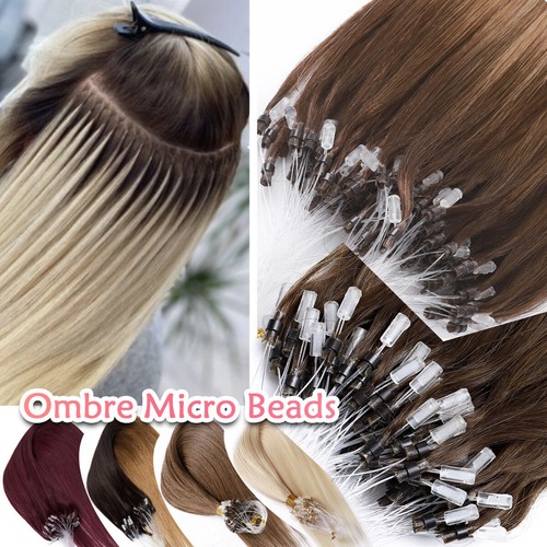 200S #Ombre Remy Micro Loop Estensioni Capelli Umani Veri Nano Anello Perline Testa Piena - Foto 1 di 63