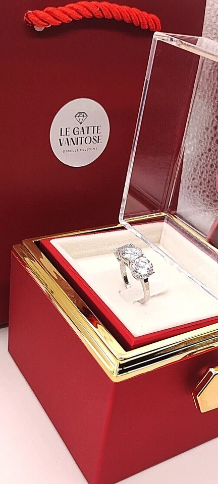 Anello TRILOGY in Argento 925 con zirconi 8 mm TAGLIO BRILLANTE con rosa eterna - Immagine 4 di 4